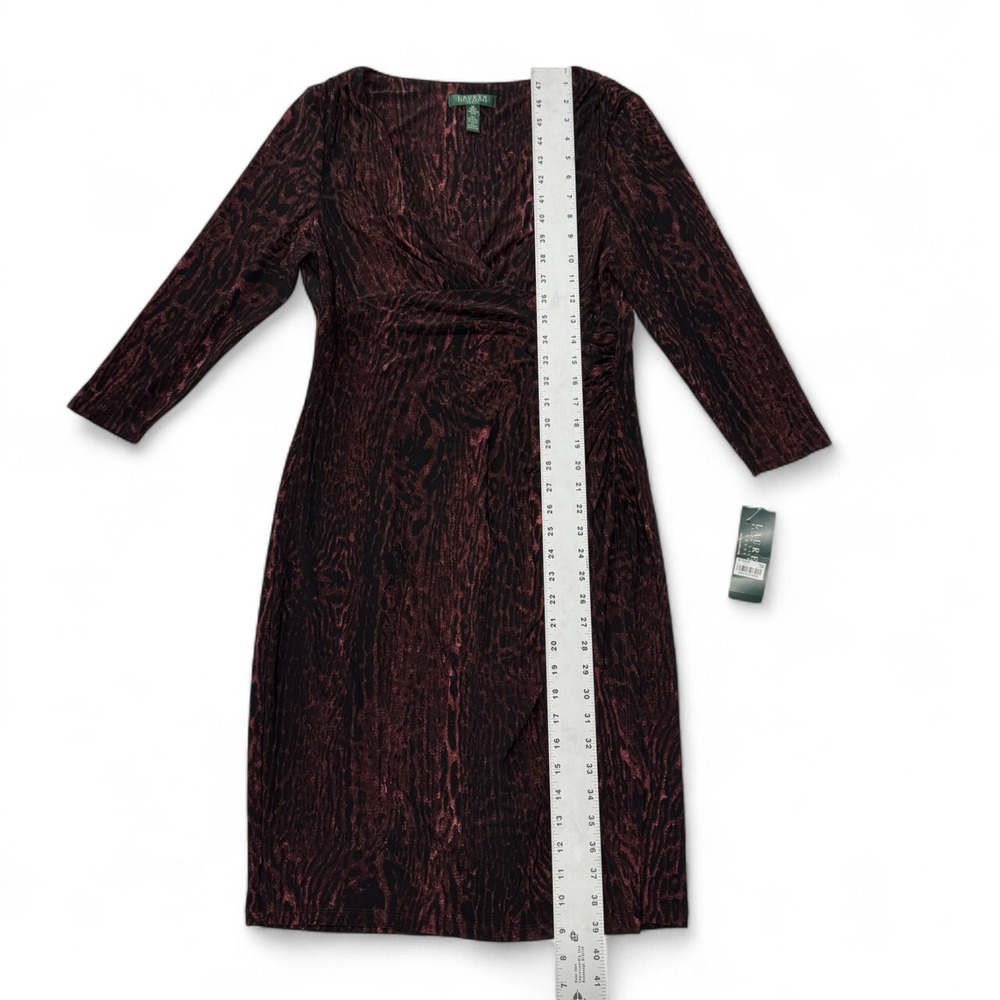 Lauren Ralph Lauren Dress Womens 10 NWT Raisin Toned Animal Print Long Sleeve - Picture 5 of 10